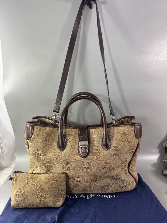 Dooney & Bourke Handbags - Vintage Dooney & Bourke Classic Signature Monogram Tote with Matching Pouch